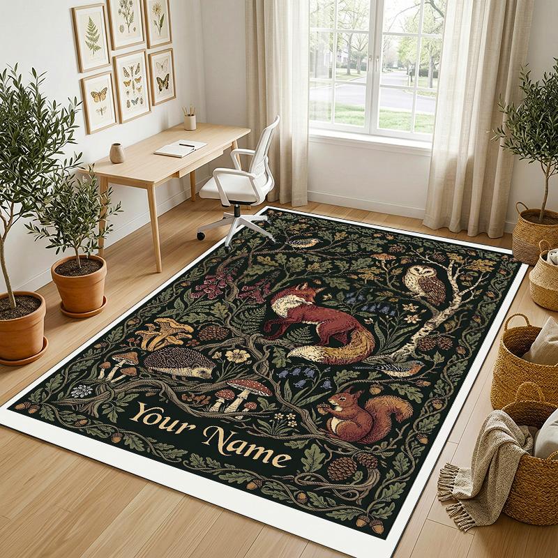 Food Doodle Theme Soft Crystal Velvet Rug Custom Name & Text Print Non Slip Floor Rug for Bedroom Living Room