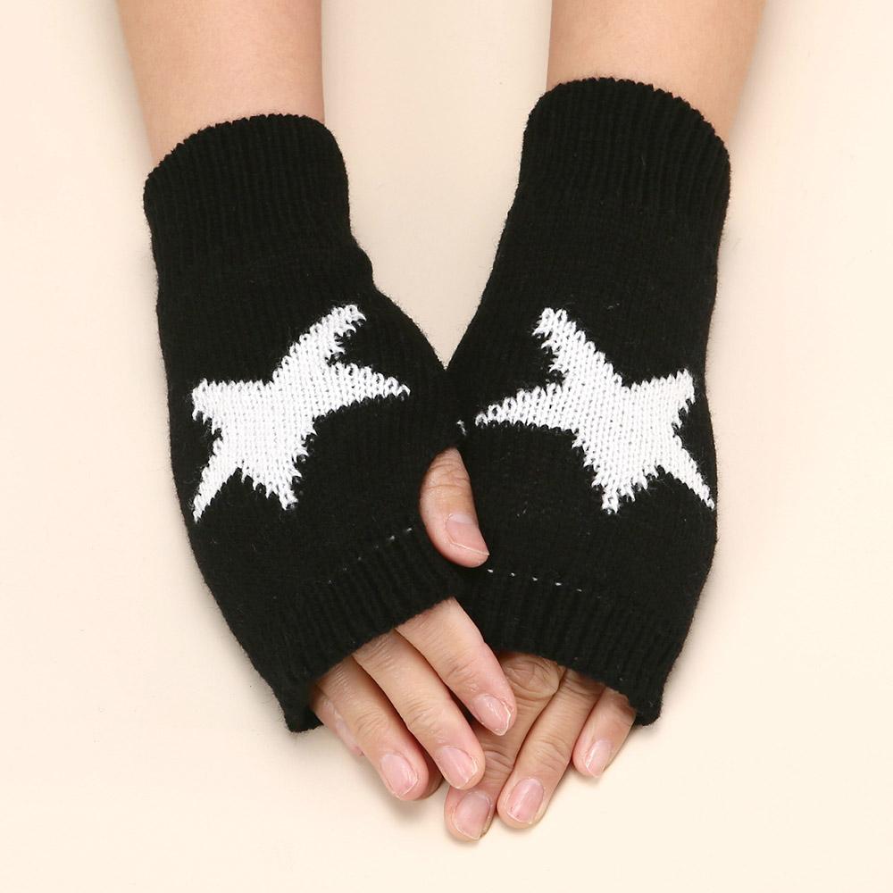 Punk Star Knitted Woolen Gloves for Men Women Pentagram Half Finger Warm Soft Mitten Soft Star Hand Fingerless Gloves