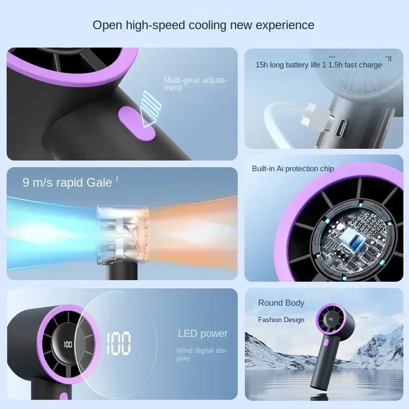 DurableTurbine Small Fan USB Charging Small Fan Portable Brushless Motor Large Wind Mini Fan