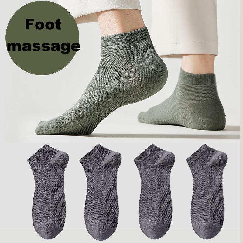 4 Pairs Men's Socks Classical Pure Cotton Antibacterial Deodorant Mesh Sweat Absorption Foot Massage Short Socks Sports Bussiess