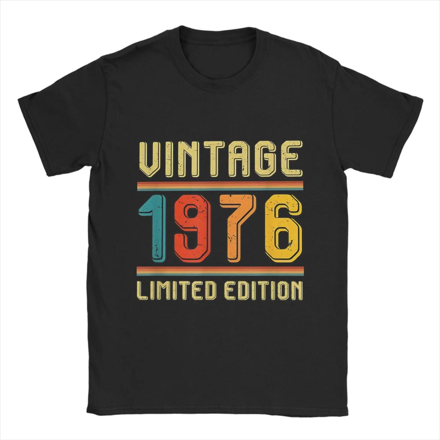 

Men Vintage 1976 Limited Edition T Shirts 100% Cotton Tops Novelty Short Sleeve Crew Neck Tees Gift Idea T-Shirts S чёрный
