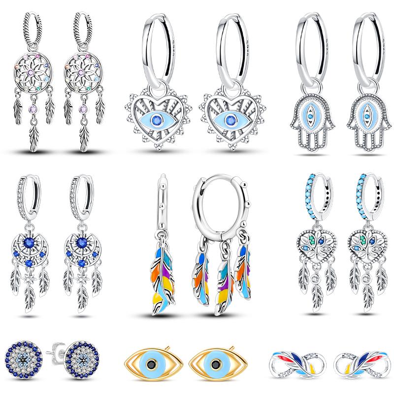 Boucles d'oreilles Attrape-rêves Filet Œil du Diable Souhaits Magnifiques en Argent Sterling 925 Neutre Adaptées aux Fêtes de Fiançailles Bijoux Exquis