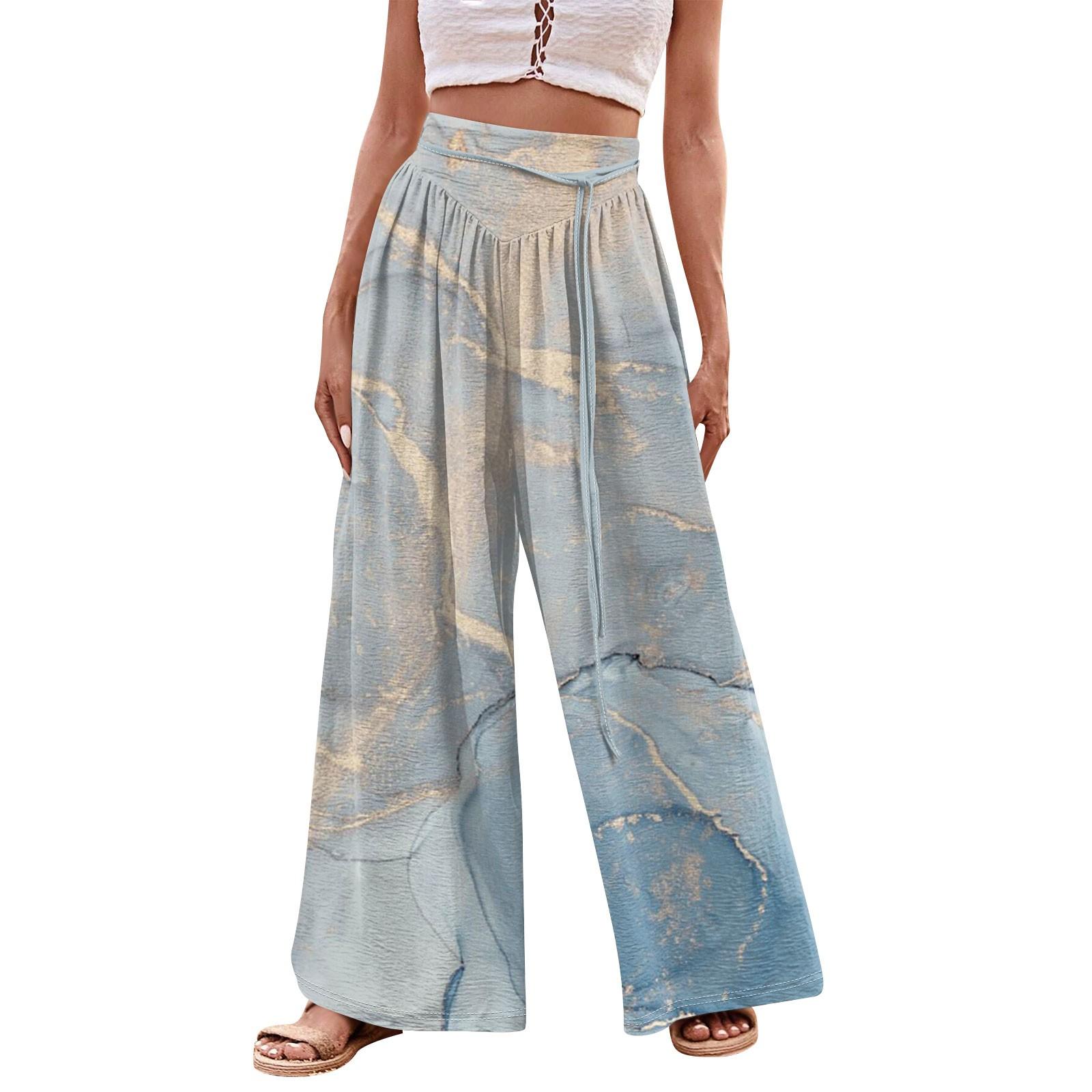 

Женские модные повседневные свободные широкие брюки с принтом барита и карманами XXL