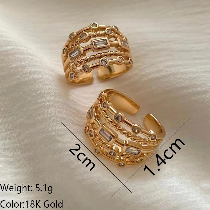 New Stainless Steel 18 K Gold Plated Sun Rings for Women Natural Stone Inlaid in Hollow Metal Texture Ring Trendy Jewelry