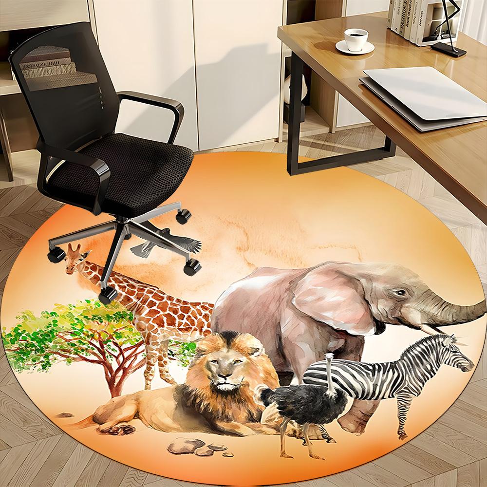 1pc Savannah Wildlife Chair Carpet for Office, Non slip, Soft and Durable Office Rug