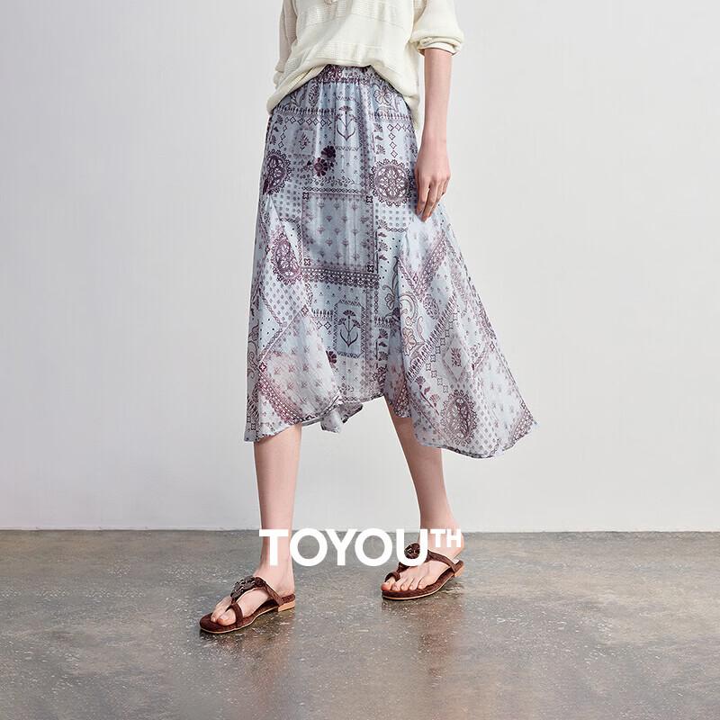 Women s Bohemian Floral Lyocell Linen A-Line Midi Skirt L