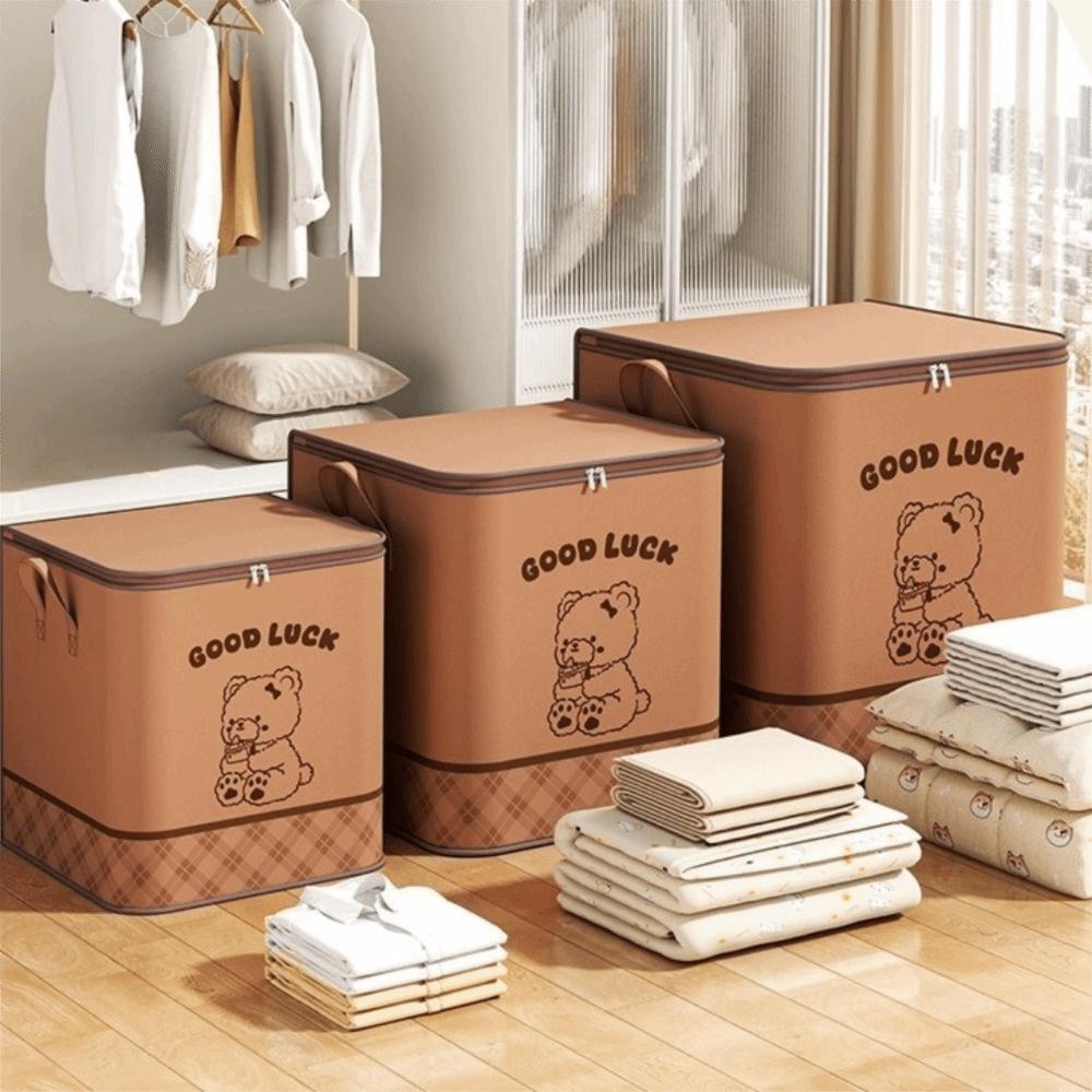 Non-woven Fabric Clothes Quilt Storage Bag Large Capacity Dust-proof Luggage Moving Bag Bear Pattern Moisture-proof