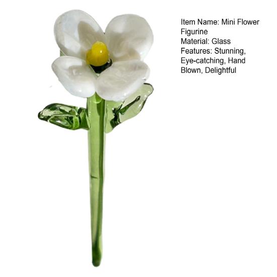 Hand Blown Mini Glass Flower Figurine Collectible Miniature Faux Crystal Flower Ornaments for Mothers Day Birthday Table Centerpiece DIY Craft