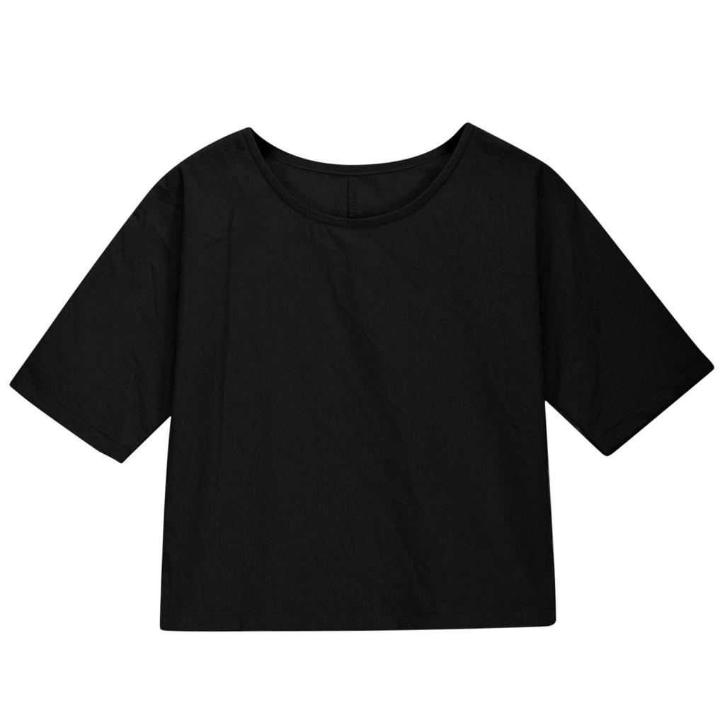 Kinder Baumwolle und Leinen Halbarm Rundhals T-Shirt Einfarbig Lässige Alltagsjacke