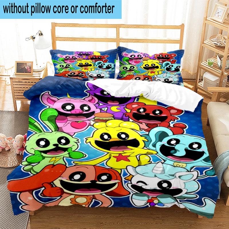 3PCS Happy smiling Cartoon Characters 3pcs Bedding,Including 3PCS Duvet Cover And 2pcs Pillowcases Perfect for Christmas,Ideal for Bedroom, Dormitory