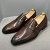 Fashion Size 7 To 12 Classic Mens Penny Loafers Genuine Cow Leather Dress Shoes Brown Handmade Slip On Italian Style Office Formal Shoes