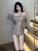 Sexy Hanging Neck Off Shoulder Cross Hollow Out Sweater Transparent Temptation Backless Lace Up Camisole Dress Women Solid Ij6B