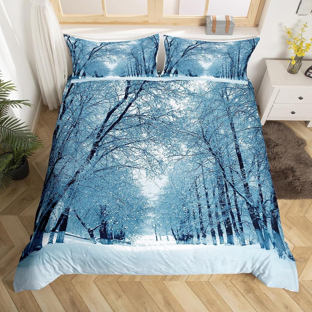 Ensemble de housse de couette Arbre Botanique Full Queen Ensemble de literie Montagnes Fumées Housse de couette Paysage Naturel Housse de couette Rustique Campagne