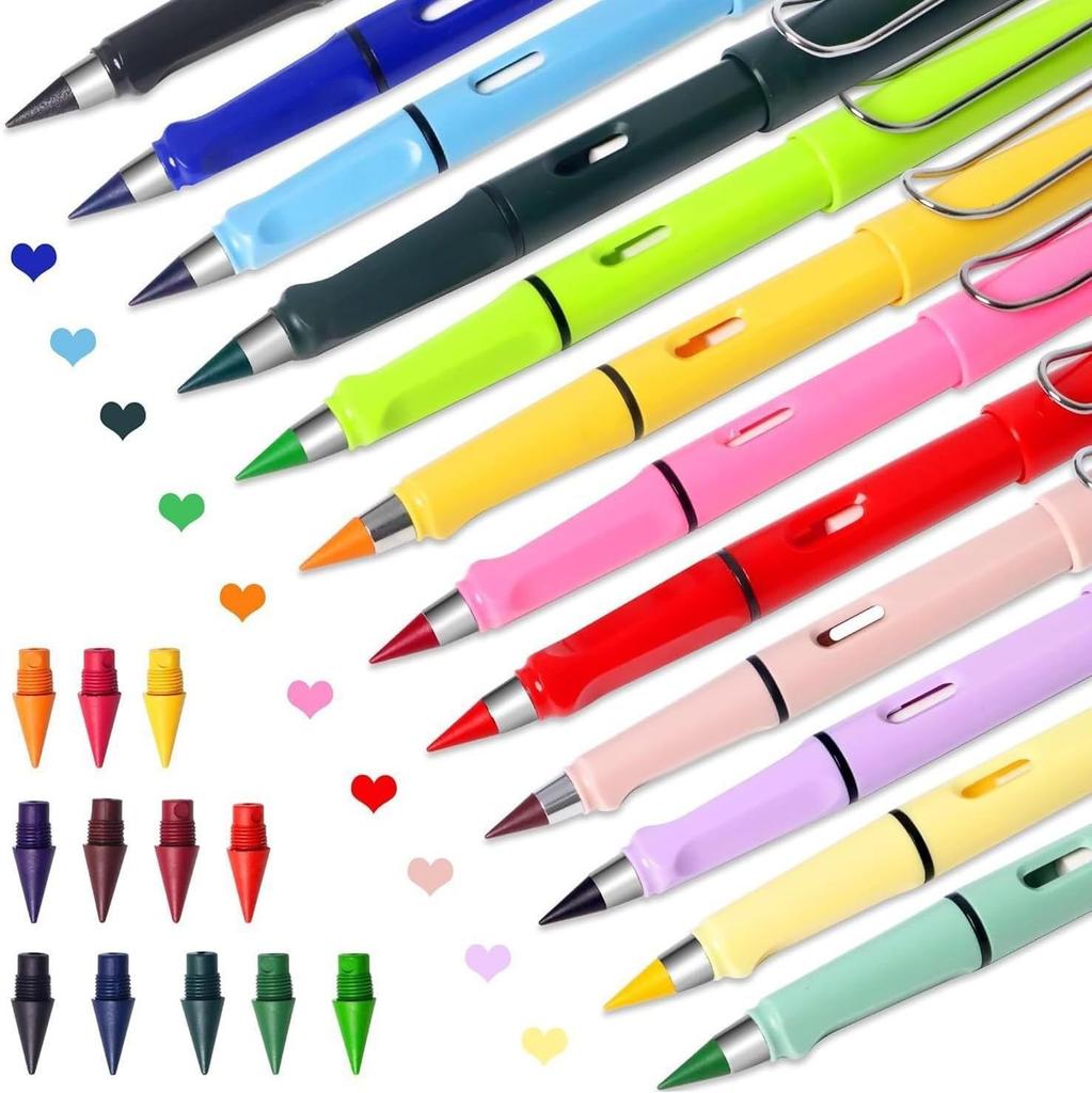 12/13 Stück Farbiger Tintenloser Stift mit Austauschbarer Spitze Ewigkeitsstift Infinity-Stift zum Schreiben Zeichnen Skizzieren