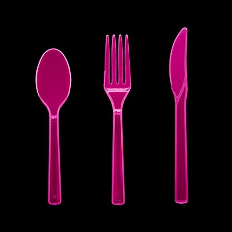 Party Essentials Hard Plastic Cutlery Combo Pack 51 Pieces 17 Place Settings Neon Pink N245129