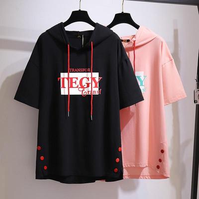 2XL~6XL Large Size Women Shirt Hooded Top Korean Version of Loose Short-sleeved T-shirt Plus Size Women's Clothing