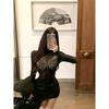 Women's Winter Long Sleeve Mesh Top with Butterfly Rhinestones - Sexy See-Through Tight Fit