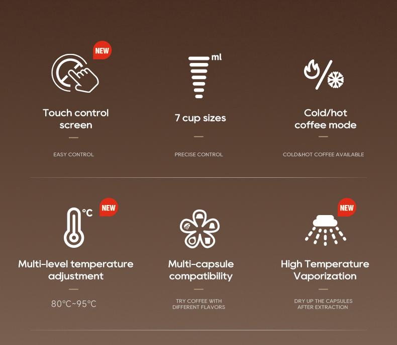HiBREW H2C 5-in-1 Kapselkaffeemaschine, 20 Bar Druck, Intelligente Touch-Bedienung, 7 Tassengrößen, Heiß- & Kaltbrühung, Schwarz