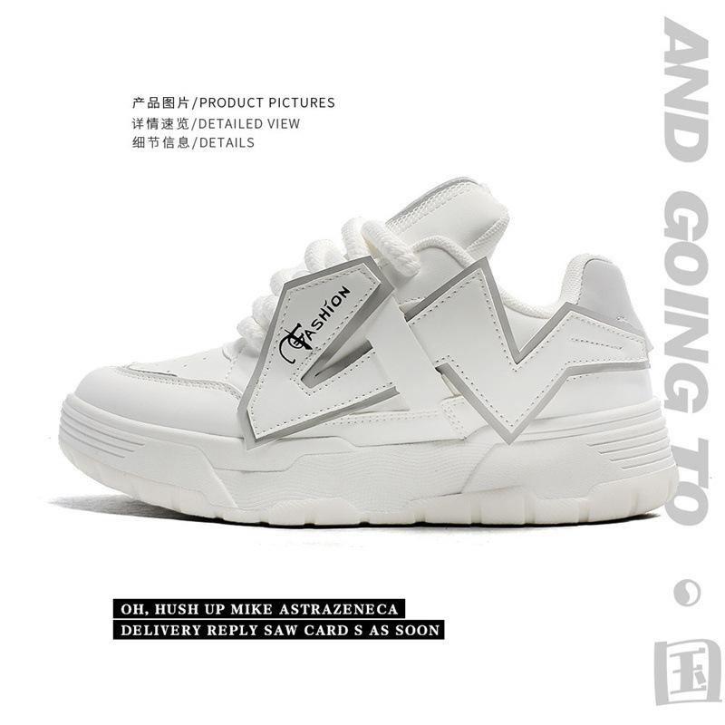 

Кроссовки мужские 2024 осень новые туфли на платформе кроссовки в стиле колледжа трендовые одинарные туфли мужская уличная мода повседневная обувь 39 белый