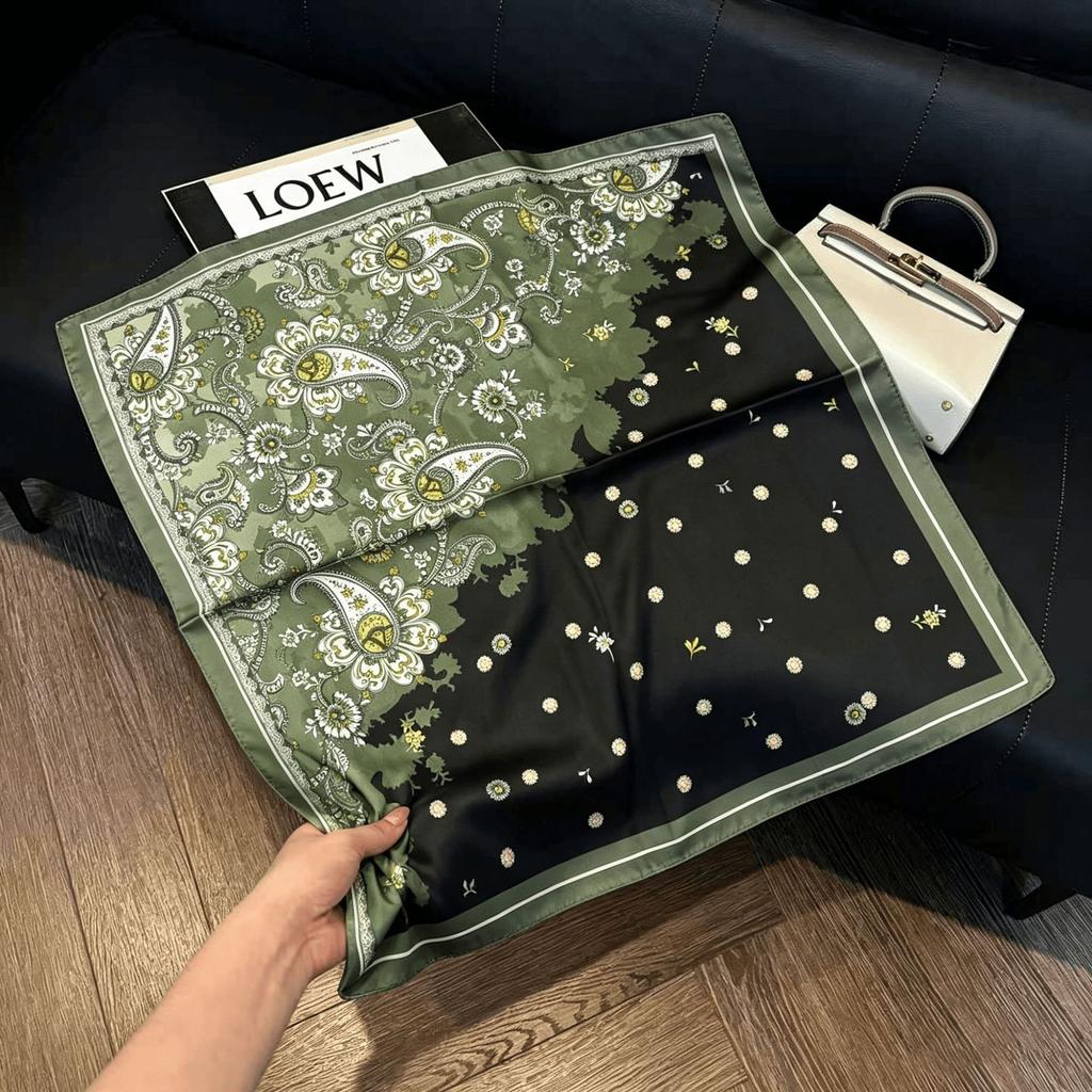 Lao Qian Feng Coffee Color Cashew Nut Silk Scarf Headscarf Versatile Neck Square Scarf Premium Sense Female Foreign Style Decorative Scarf Scarf