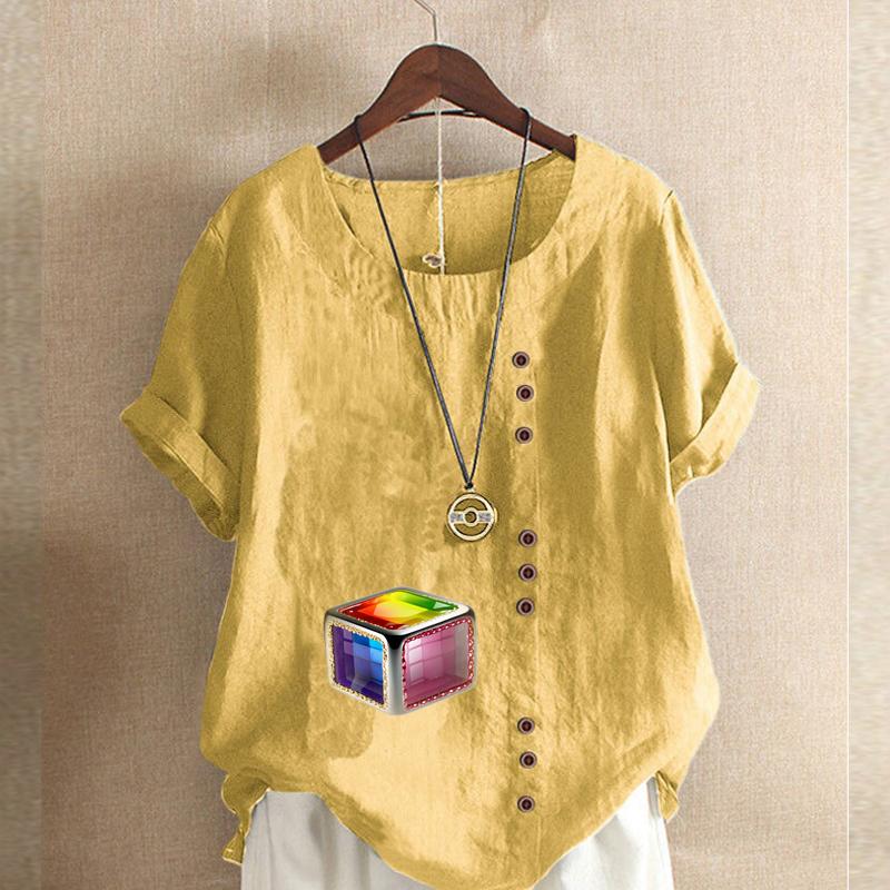 Damenmode Rubik's Cube bedrucktes Rundhals Kurzarm T-Shirt Lässig Baumwolle Leinen Grafik Shirt Freizeit Locker Sommer Bluse Tops