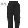 Women Cargo Pants Elastic Waist Solid Color Loose Ankle Length Multi Pockets Casual Soft Breathable Lady Sports Long Trousers