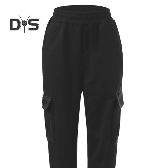 Women Cargo Pants Elastic Waist Solid Color Loose Ankle Length Multi Pockets Casual Soft Breathable Lady Sports Long Trousers