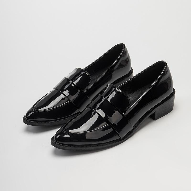 Damesschoenen Lente Herfst Zwart Puntig Brits Stijl Schoenen Loafers Schoenen Enkelschoenen Vulkaniseerschoenen
