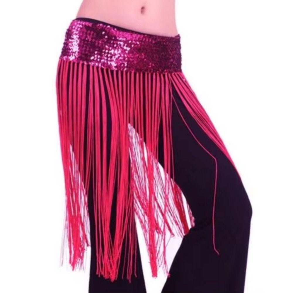 Glitter Sequins Belly Dance Belt Long Tassel Sequin Waist Chain Boho Hip Scarf Skirt  Belly Dancing