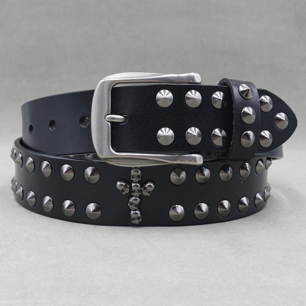 Metal Rivet Belt Luxury Designers Men Rivet Punk Belt Cow Genuine Leather Cintos Masculinos Male Women Rock Hip Hop Strap Waist
