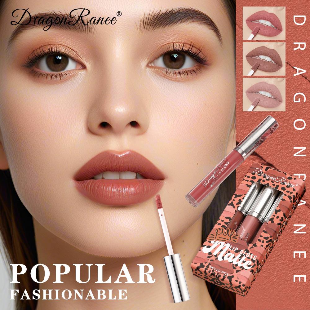 Ensemble de trois brillants à lèvres à imprimé léopard Rouge à lèvres mat mat Rouge à lèvres mat Ne colle pas facilement à la tasse Couleur longue tenue
