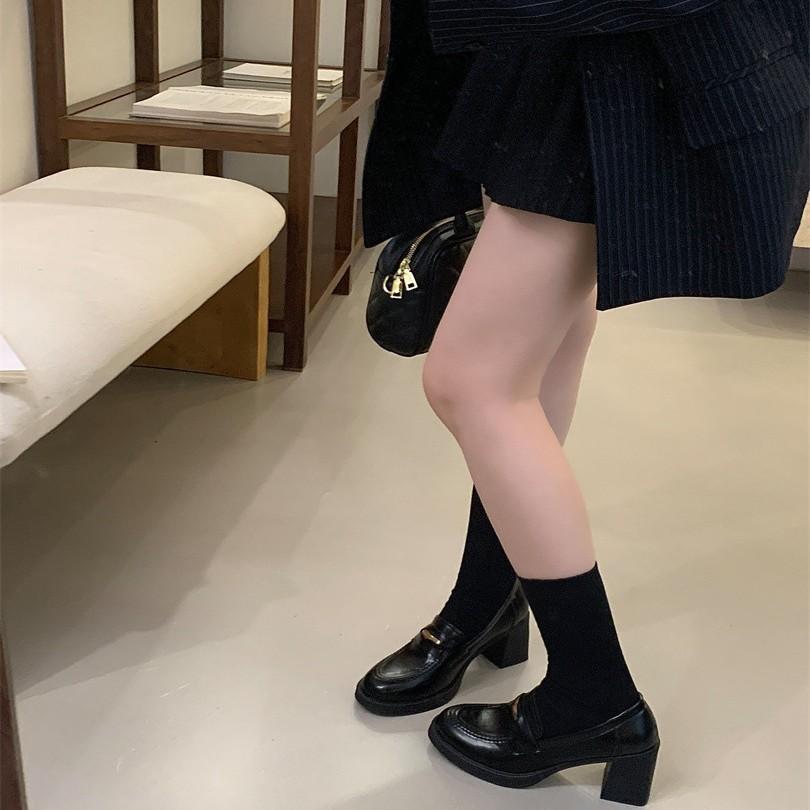 2025 new temperament thick heel loafers women's high heels one pedal versatile single shoes