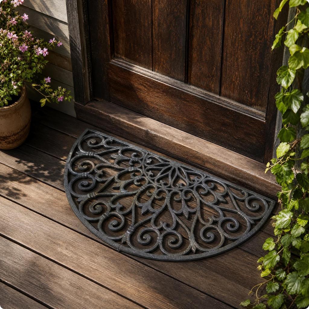 Indoor Outdoor Semicircular Cast-Iron Doormat Vintage Half-Round
