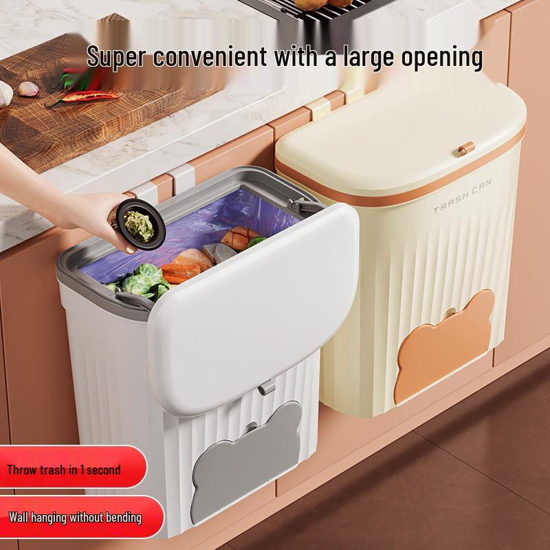 Punch-Free Wall-Mounted Kitchen Trash Can with Lid - Large Capacity, Odor Resistant