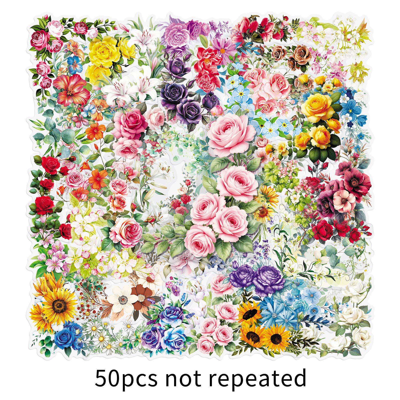 50 Sheets Floral Border PET Transparent Waterproof Stickers for Journals