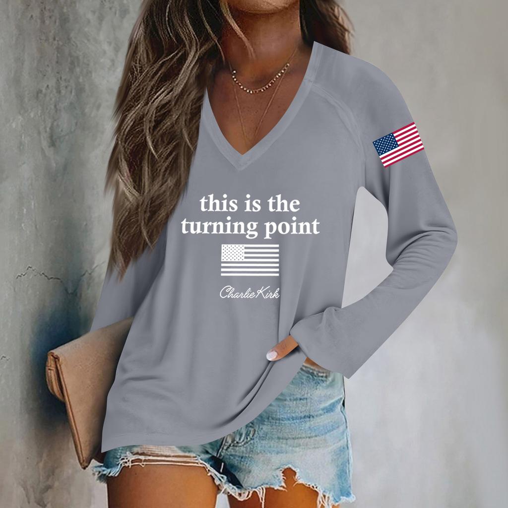 Women's Fashion Casual Long Sleeve Halloween Printed V-Neck Top