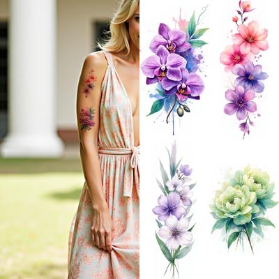 9pcs Temporary Tattoo Waterproof Long-lasting Body Stickers Sunflower Tulip Orchid For Chest Ladies Cheeks
