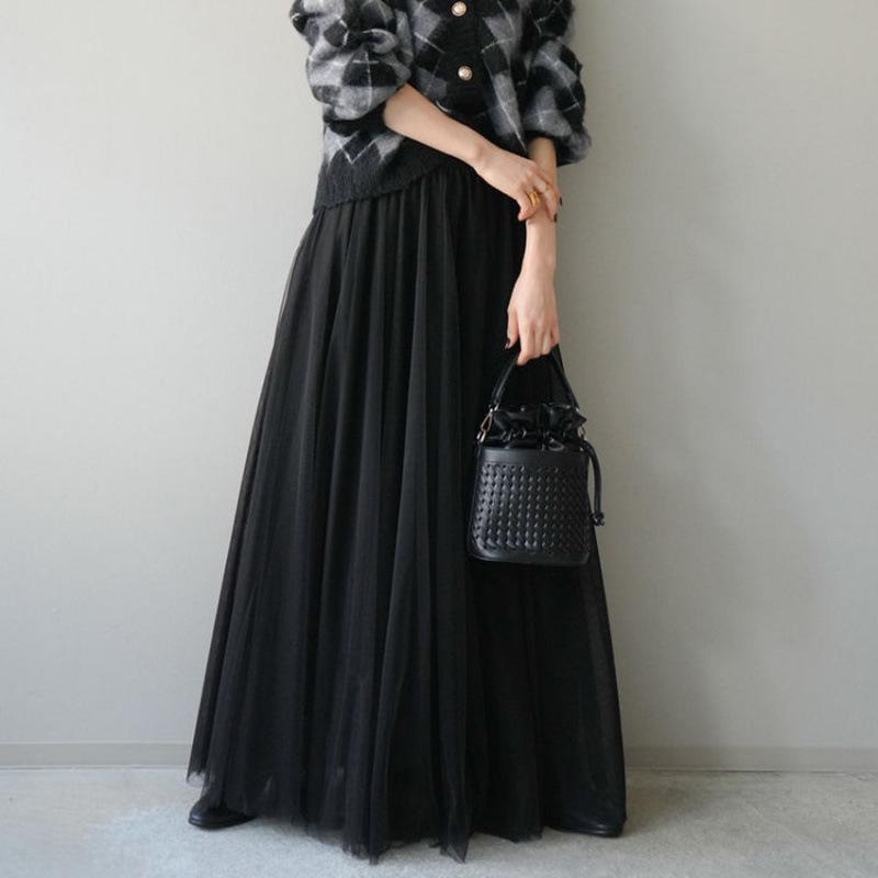 

Комплект из двух предметов: Кардиган в клетку с V-образным вырезом Весна & Осень + Сетчатая юбка One Size