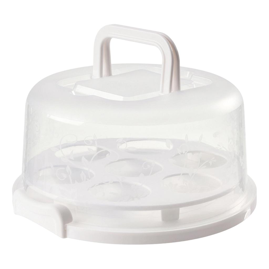 Elevated Cake Carrier with Dual Handles Portable Food Storage Box Suitable for Cupcakes Muffins and Small Cakes with Secure Lid and Base