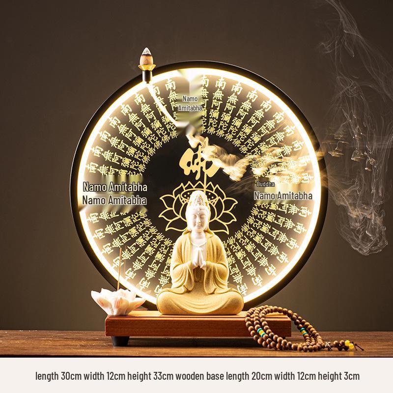Ceramic Seated Guanyin On Lotus with Light Ring and Anjali Mudra for Home Decor