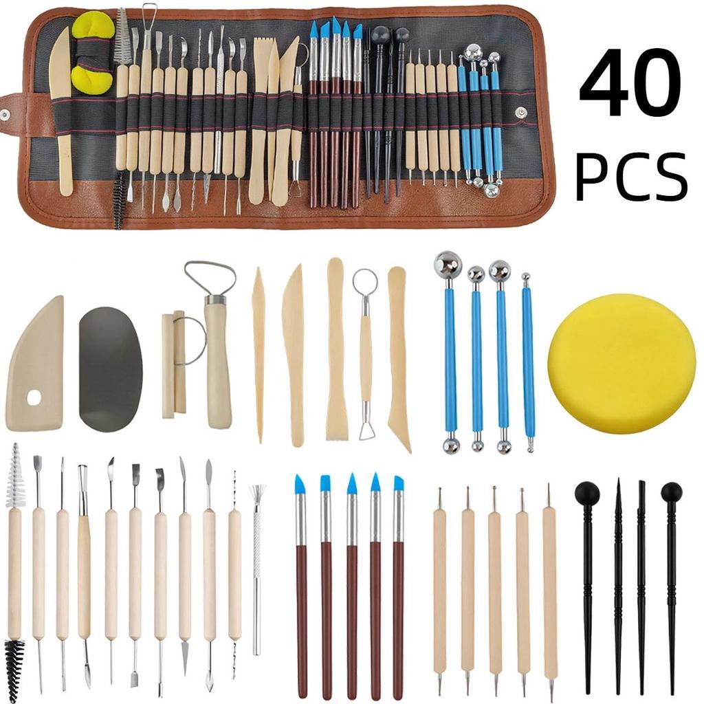 Wooden Pottery & Polymer Clay Sculpting Knife Set - DIY Pottery Tools