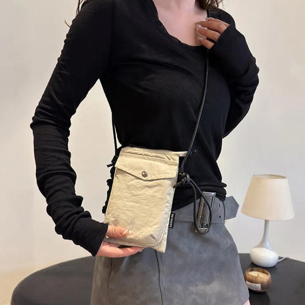 Leather Straps Nylon Phone Bag Solid Color Small Cloth Crossbody Bag Square Phone Purse  Girls