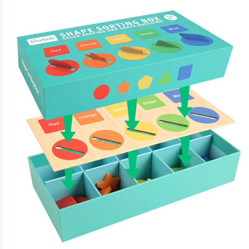 Non-Toxic Children'S Wooden Color Shape Classification Box Geometric Cognition Training Teaching Aid Table Game Educational Toys For Kids