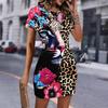 Fashion Womens Loose Leopard Print Pattern Print O Neck Short Sleeve Loose Streetwear A-line Dress