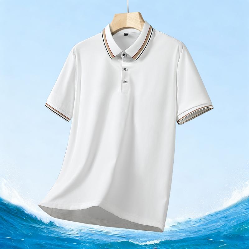 Men s White Color Block Collar and Cuff Short Sleeve Polo Shirt M белый