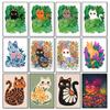 Funny Cute Cats In The Flower Grass Illustration Posters and Prints Canvas Printing Wall Art Picture for Living Room Home Decor