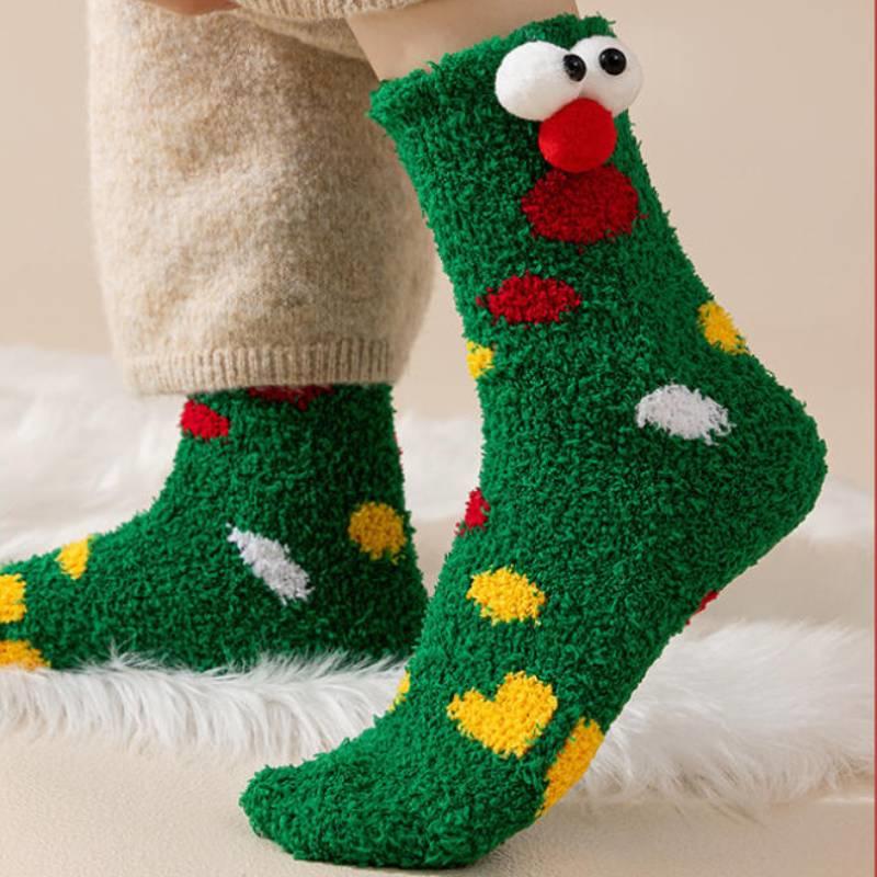 Winter Coral Velvet Christmas Socks Women's Soft Thickened Warm Cartoon Cute Santa Claus Kids Christmas Gift Floor Sleep Socks