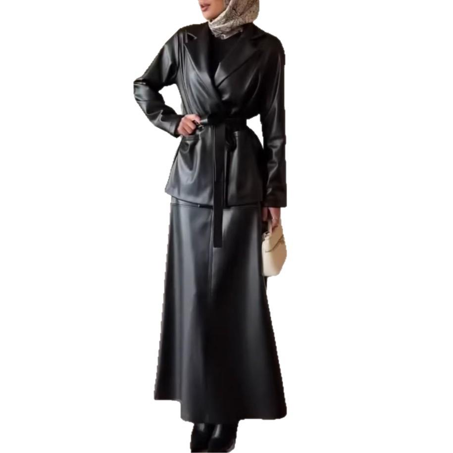 2026 autumn new European and American women's clothing cross-border long-sleeved waist suit top high waist hip skirt two-piece set