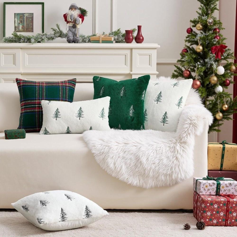 Faux Rabbit Fur Cushion Cover Christmas Tree Pattern Fluffy Pillowcase Soft Pillow Case