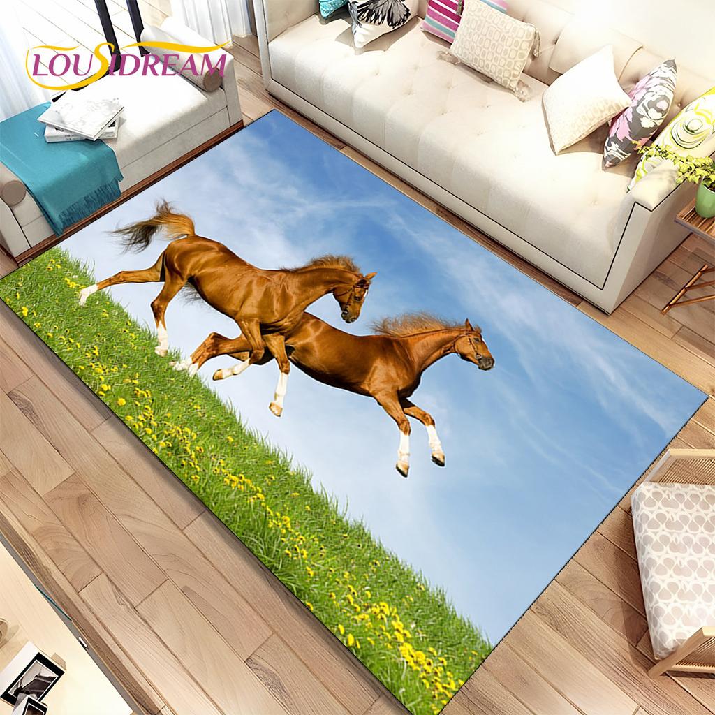 3D Animal Pentium Fine Horse Area Rug Large,Carpet Rug for Living Room Bedroom Sofa Doormat Decoration,kids Non-slip Floor Mat